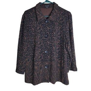 Notations Blazer Jacket Brown Raised Animal Print Design Womens XL